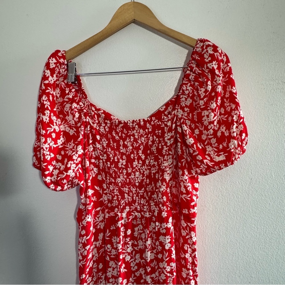& Other Stories Red Floral Puff Sleeve Slit Midi Dress size 12 - Picture 10 of 13